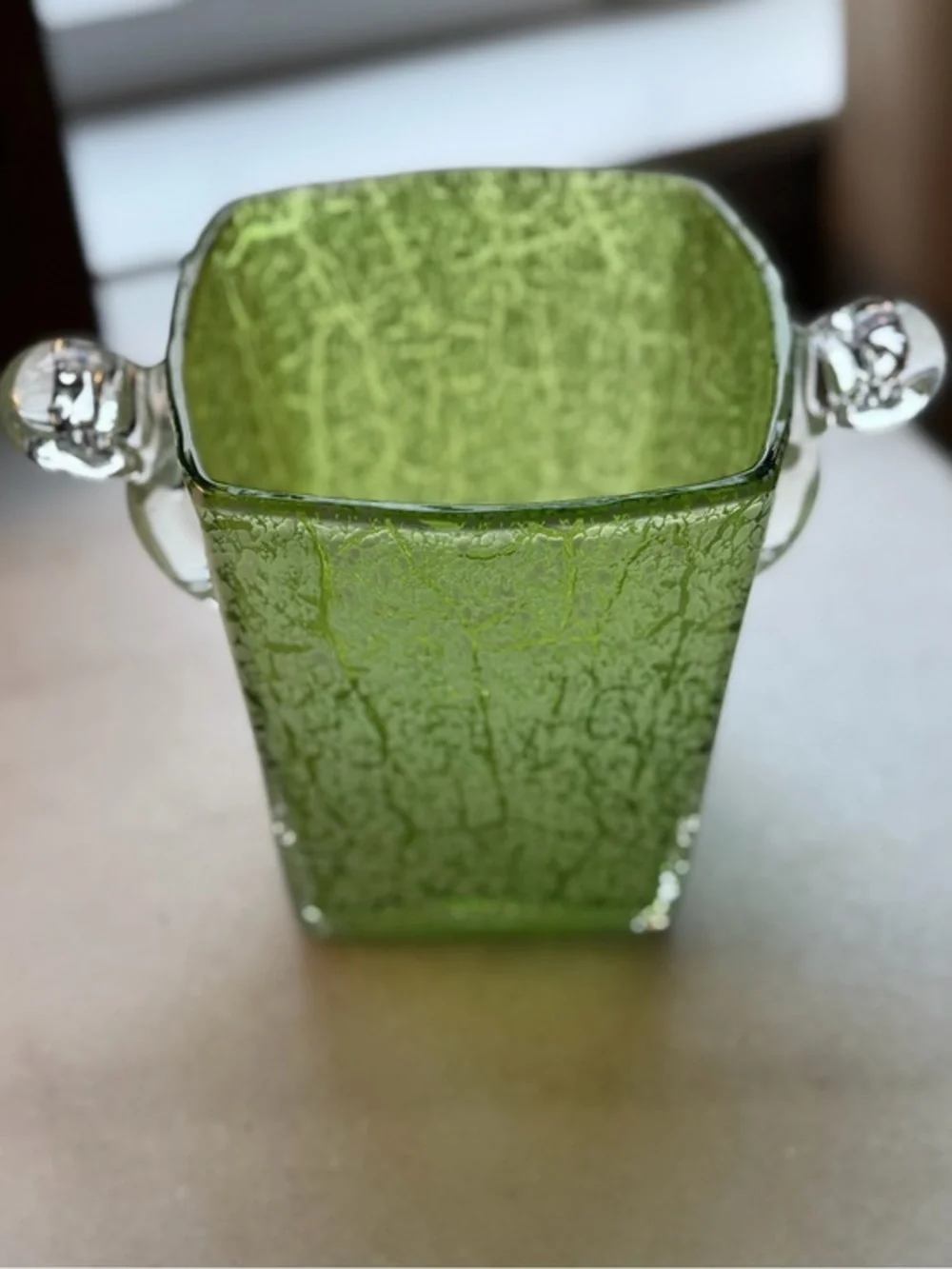 Vintage MCM Kralik Bohemian Crackle Art Glass Ice Bucket Vase Hand Blown Pontil